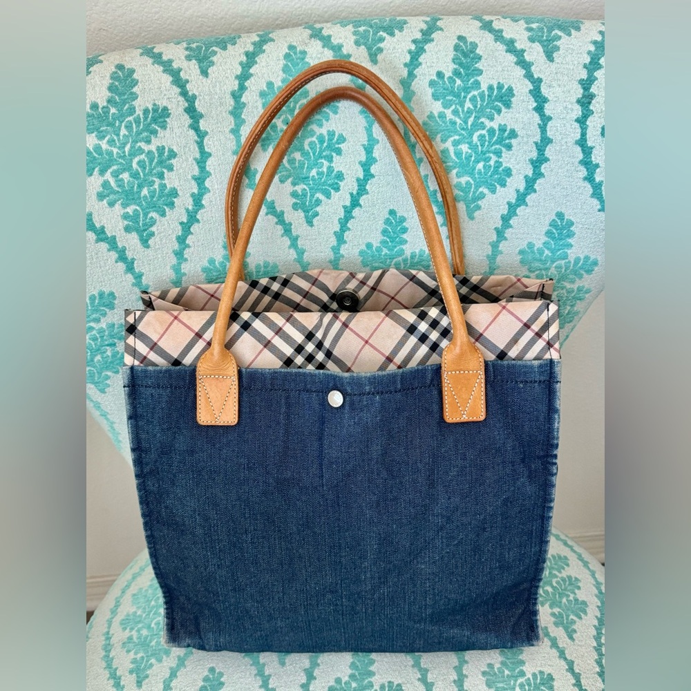 Burberry Blue and Tan Tote Bag